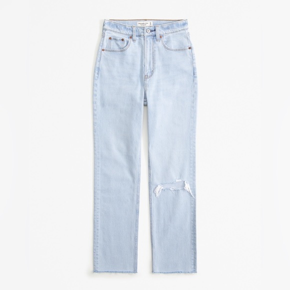 Abercrombie & Fitch Denim - Abercrombie and Fitch High Rise Ankle Straight Light Destroy Curve Love Tall